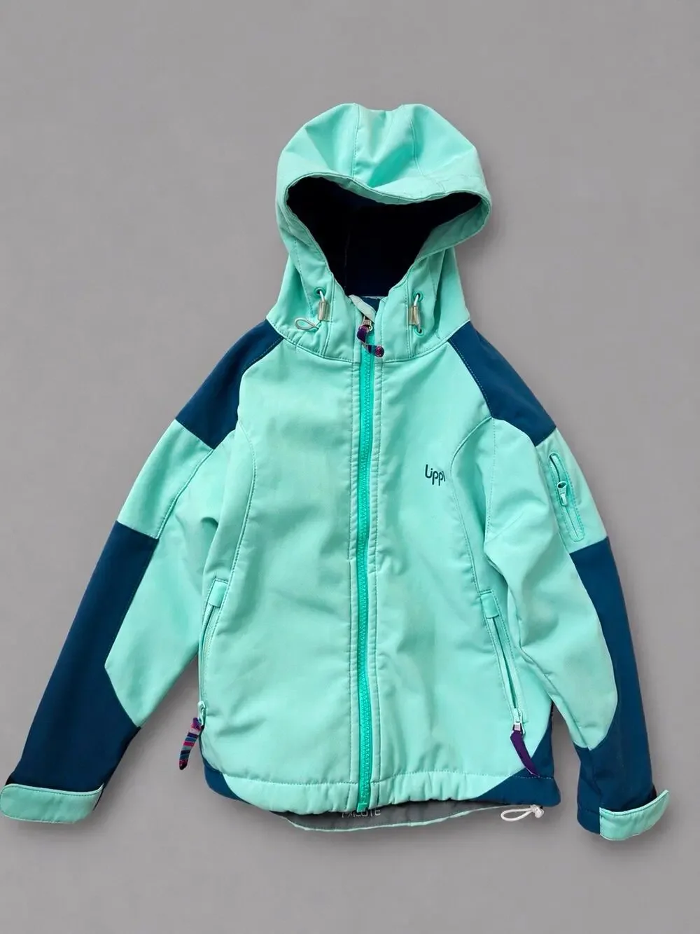 Lippi Kids Hooded Colorblock Softshell Ski Jacket Full Zip Blue/Green M 3-4yr